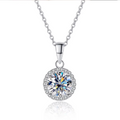 Classic White Gold Round Brilliant Solitaire Halo Pendant Necklace