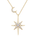 Gold Celestial Asymmetric Crescent Moon and North Star Necklace