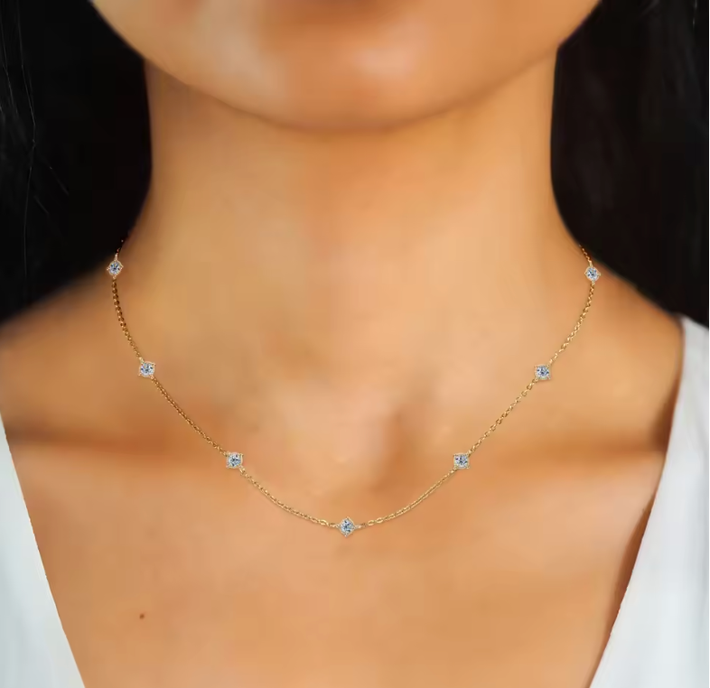 Minimalist Gold Multi-Stone Floating Crystal Station Necklace