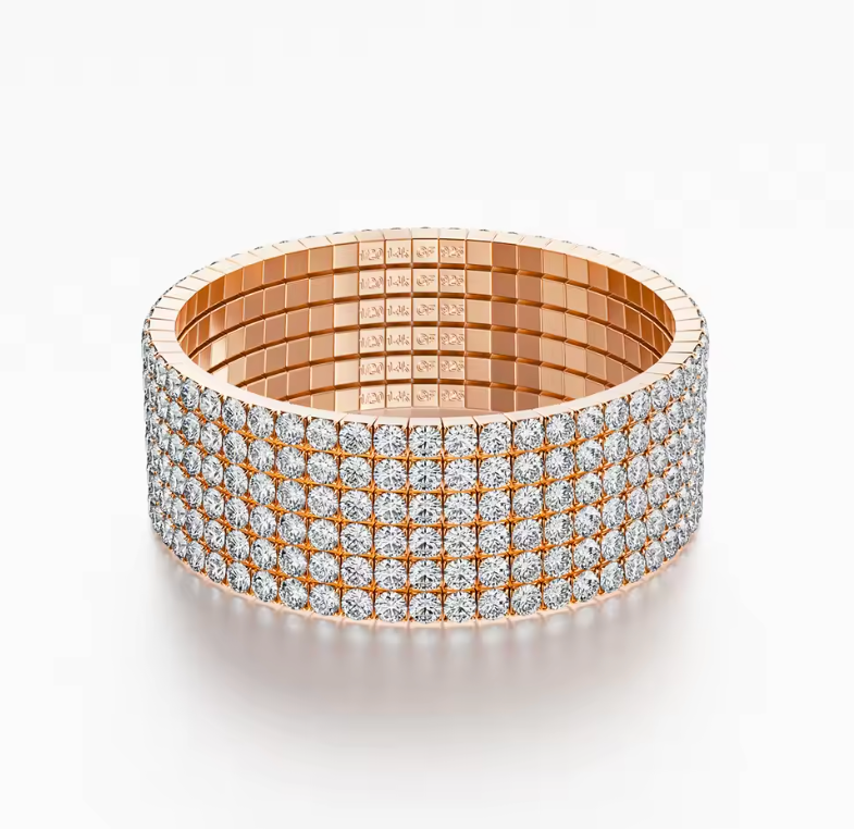 Rose Gold Multi-Row Pavé Block Statement Stretch Cuff