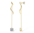 Gold Wave Threader Drop Earrings with Round Solitaire Crystals