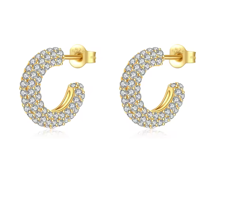 Classic Gold Multi-Row Pavé Huggie Hoop Earrings