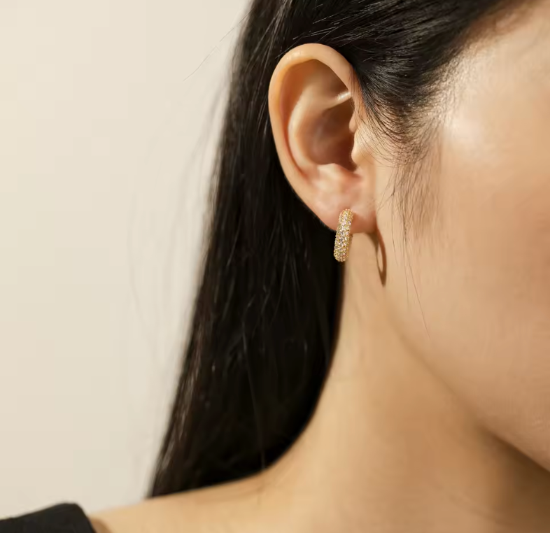 Classic Gold Multi-Row Pavé Huggie Hoop Earrings