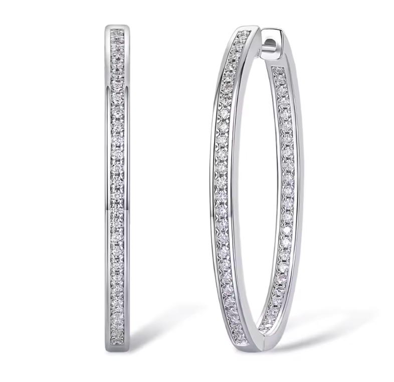 White Gold In-and-Out Oval Crystal Pavé Hoop Earrings