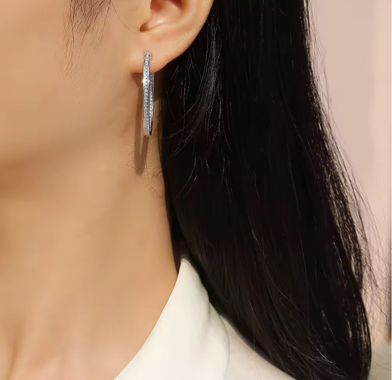 White Gold In-and-Out Oval Crystal Pavé Hoop Earrings